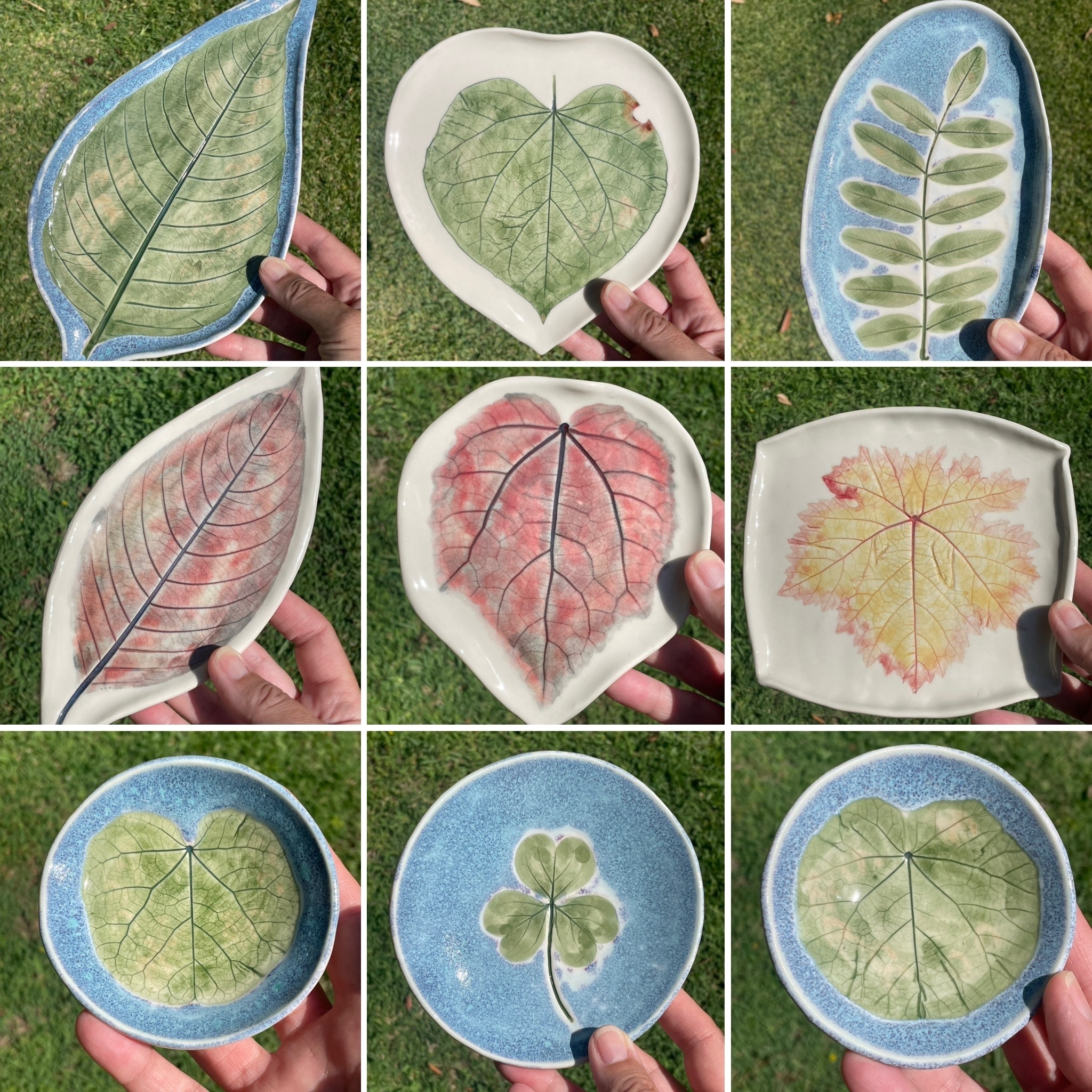 Nature-inspired handmade ceramic leaf dishes and small plates